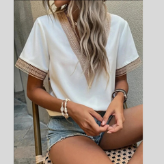 Full Size V-Neck Short Sleeve Blouse Plus Size