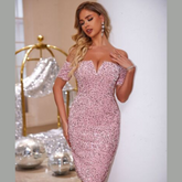 Slit Sequin Off-Shoulder Mini Dress