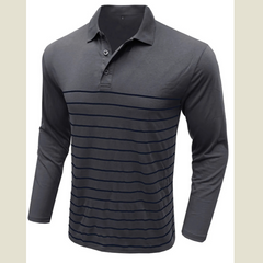 Men's Classic Fit Long Sleeve Striped Polo