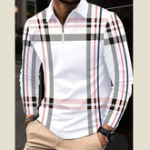 Men's Full Size Plaid Zip Collar Long Sleeve Polo Plus Size