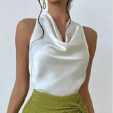 Women's Satin Draped Cowl Neck Top