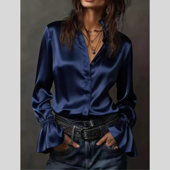 Button Up Flounce Sleeve Shirt