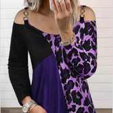 Full Size Leopard Cold Shoulder Long Sleeve T-Shirt