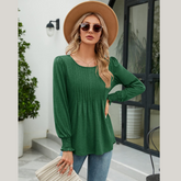 Smocked Round Neck Lantern Sleeve Blouse