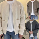 Men Zip Up Knitted Cardigan Lined Funnel Neck Jumper Sweater Pockets Coat All Seasons Comfortable Soft Long Sleeve