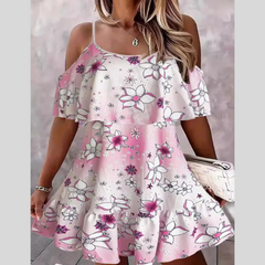 Floral Cold Shoulder Ruffle Mini Dress