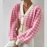 Houndstooth V-Neck Button Up Cardigan