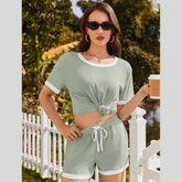 Ribbed Short Sleeve Top and Shorts Set