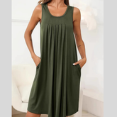 Flowy Pleated Tank Dress with Pockets