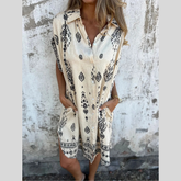 Full Size Printed Short Sleeve Button-Up Shirt Dress Plus Size