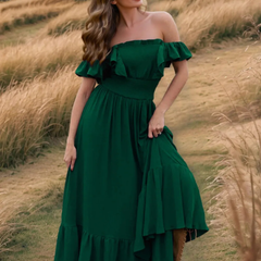 Ruffled Smocked Square Neck Maxi Dress