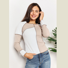 Double Take Color Block Exposed Seam Top