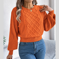 Cable Knit Diamond Pattern Long Sleeve Sweater
