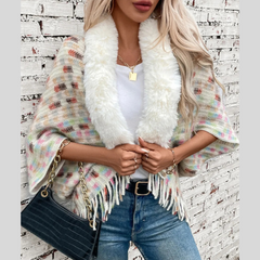 Fringe Fuzzy Open Front Poncho
