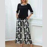 Round Neck Top and Wide Leg Pants Set