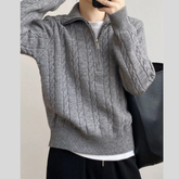 Cable-Knit Half Zip Long Sleeve Sweater