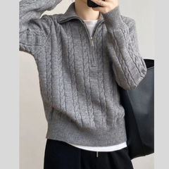 Cable-Knit Half Zip Long Sleeve Sweater