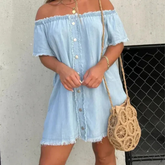 Full Size Raw Hem Mini Denim Dress Plus Size
