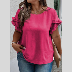 Plus Size Ruffled Round Neck Short Sleeve Blouse