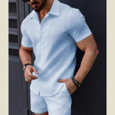Men's Button Up Short Sleeve Shirt and Shorts Set