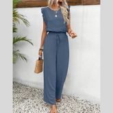 Lace Trim Round Neck Top and Pants Set
