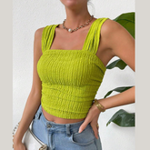 Textured Square Neck Wide Strap Tank