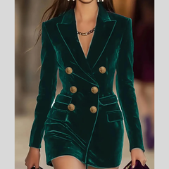 Velvet Double-Breasted Blazer Dress