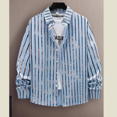 Men's Plus Size Striped Long Sleeve Button-Up Shirt