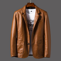 Leather Men's Autumn And Winter Jacket Thin Lapel