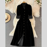 Velvet Button-Down Midi Dress