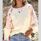 Printed Round Neck Balloon Sleeve Sweatshirt
