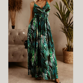 Smocked Printed Surplice Maxi Cami Dress