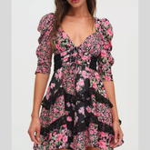 Ruffled Floral Print Half Sleeve Dress