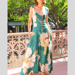 Floral Print Square Neck Maxi Dress