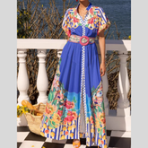 Printed Button Front Puff Sleeve Maxi Dress