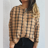 Plaid Pattern Zip Up Cardigan