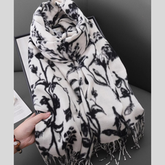 Floral Print Scarf with Fringe Detail