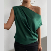 Asymmetrica One-Shoulder Draped Blouse