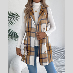 Plaid Double-Breasted Vest Coat