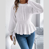 Cable Knit Round Neck Peplum Sweater
