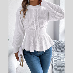 Cable Knit Round Neck Peplum Sweater