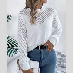 Openwork Round Neck Long Sleeve Knit Top