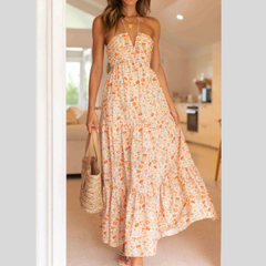 Tiered Halter Neck Printed Cami Dress