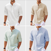 Men's Casual Shirt Long Sleeve Stand Collar Solid Color Shirt Mens Clothing