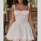 Lace Detail Lace Up Back Mini Dress