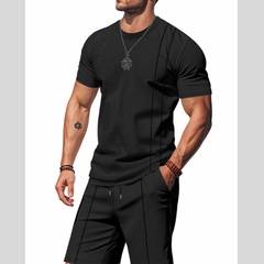 Men's Full Size Round Neck Short Sleeve Top and Shorts Set Plus Size