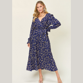 Double Take Full Size Flounce Sleeve Tie Back Dress