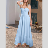 Sweetheart Neck Tie-Strap Ruffle Hem Maxi Dress