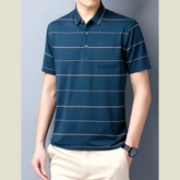 Men's Plus Size Striped Collared Neck Short Sleeve Polo