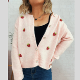 Strawberry Button Up Long Sleeve Cardigan